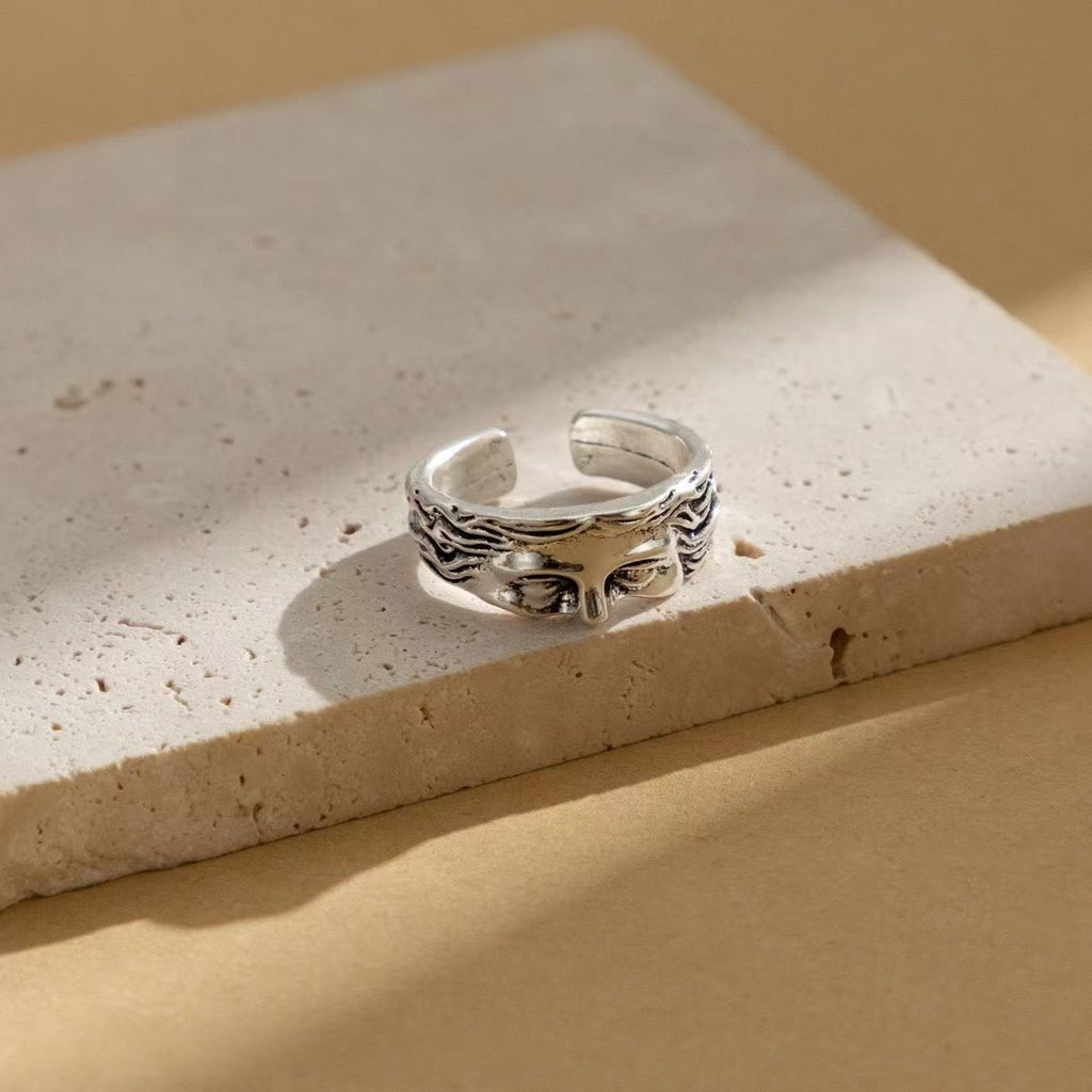 Oxidized Face Adjustable Ring